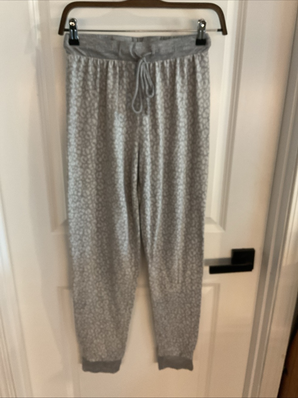 Cozy Gray Leopard Print Pajama Joggers - Women's Lounge Pants - Size Medium